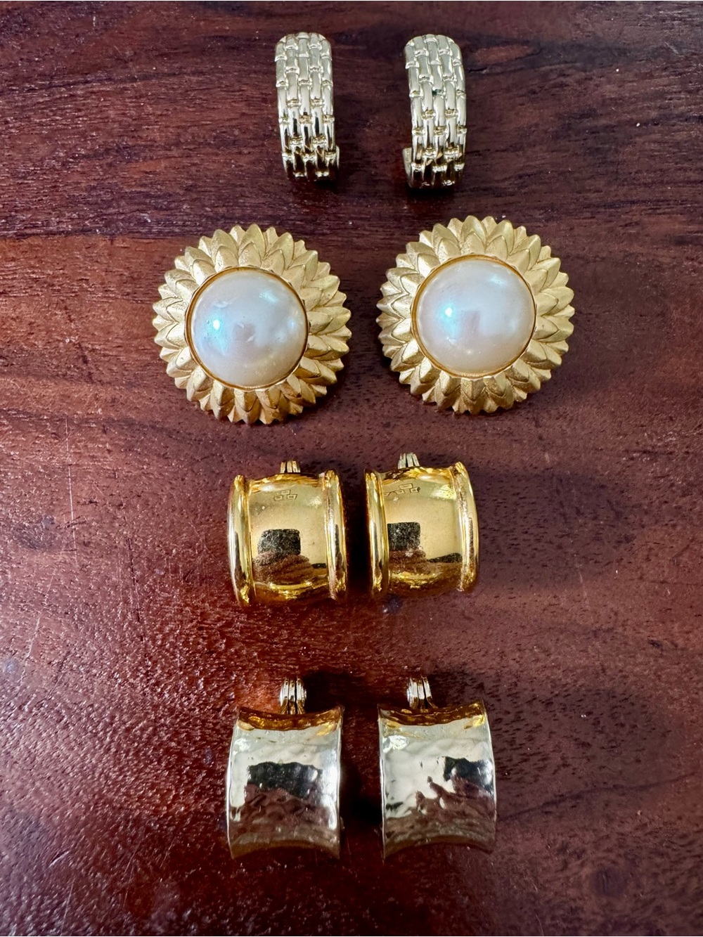 4 Pair Vintage MONET Clip On Gold Tone Earrings 1980-90s